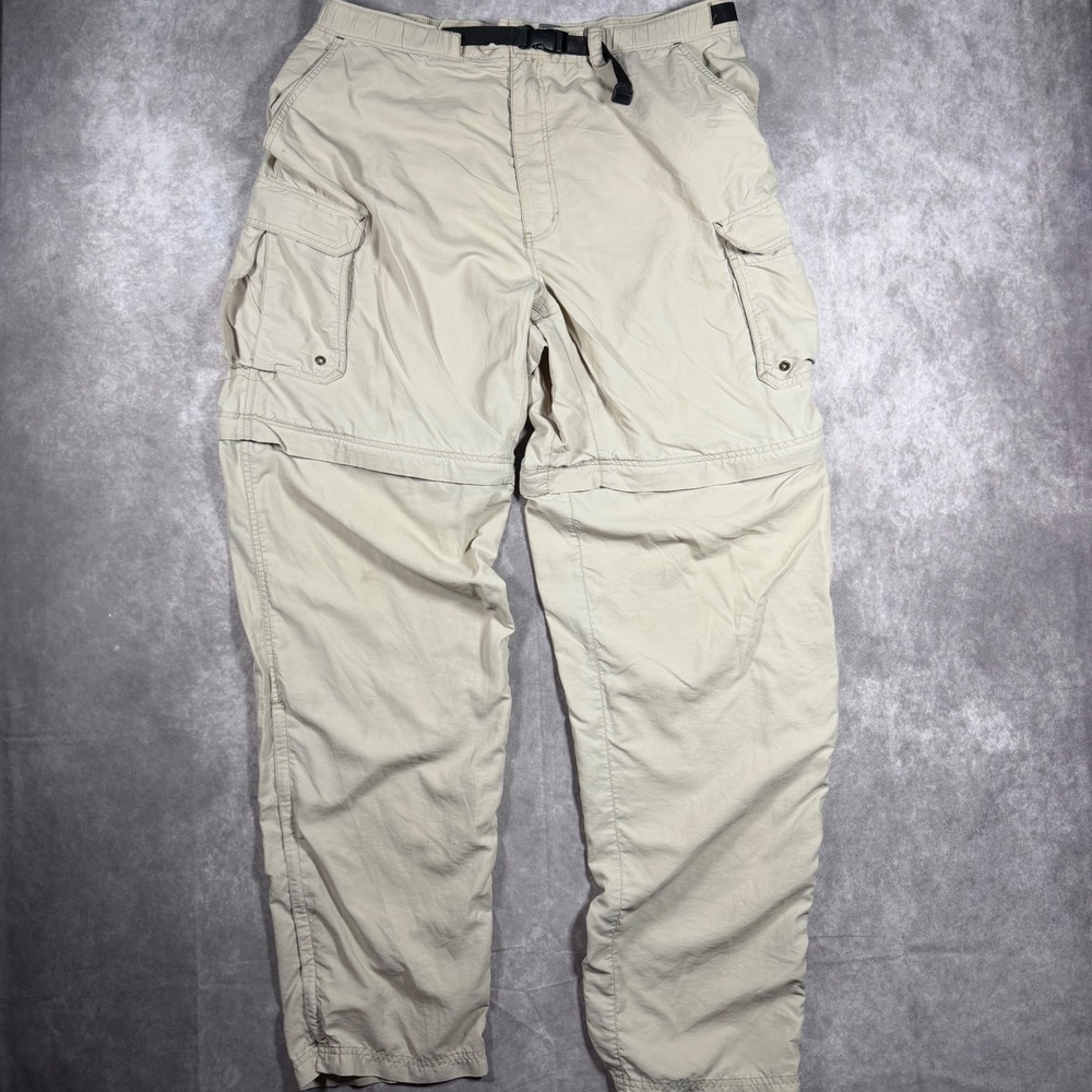 REI UPF 50 Mens XL Convertible Hiking Pants Tan Nylon Zip Off Cargo Pants 40x35